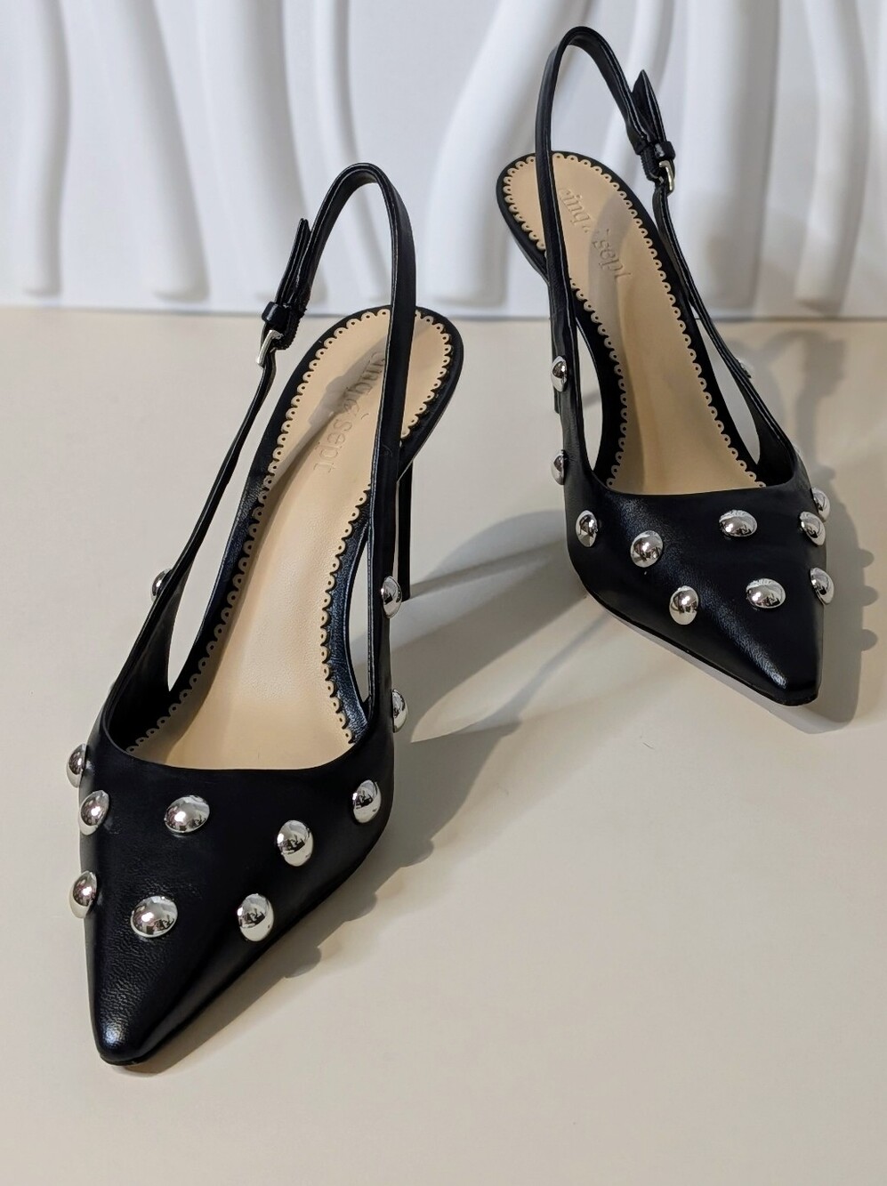 Cinq à Sept Rhonda Studded Leather Slingback Heels Black 38 US 8 NIB